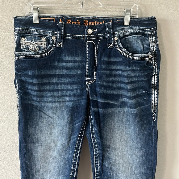 Rock Revival Women's Cadeau Easy Crop Capri Jeans Size 31 Dark Wash - Picture 3 of 16